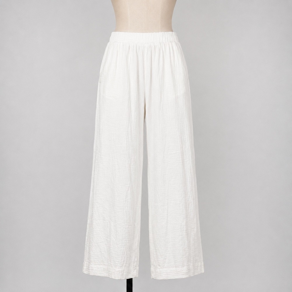 Faherty White Dream Cotton Gauze Wide Leg Pants Elastic Waist Relaxed Summer M